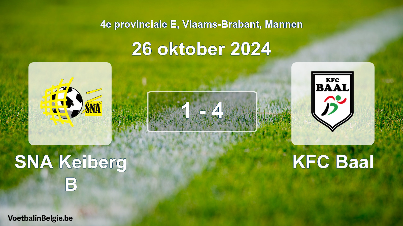 Gespeelde wedstrijd mannenvoetbal: SNA Keiberg B - KFC Baal 1 - 4 (26 oktober 2024)