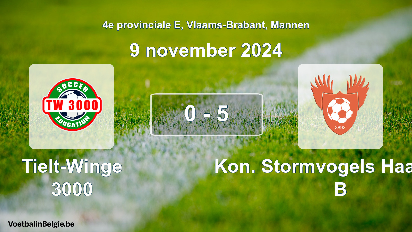Gespeelde wedstrijd mannenvoetbal: Tielt-Winge 3000 - Kon. Stormvogels Haasrode B 0 - 5 (9 november 2024)