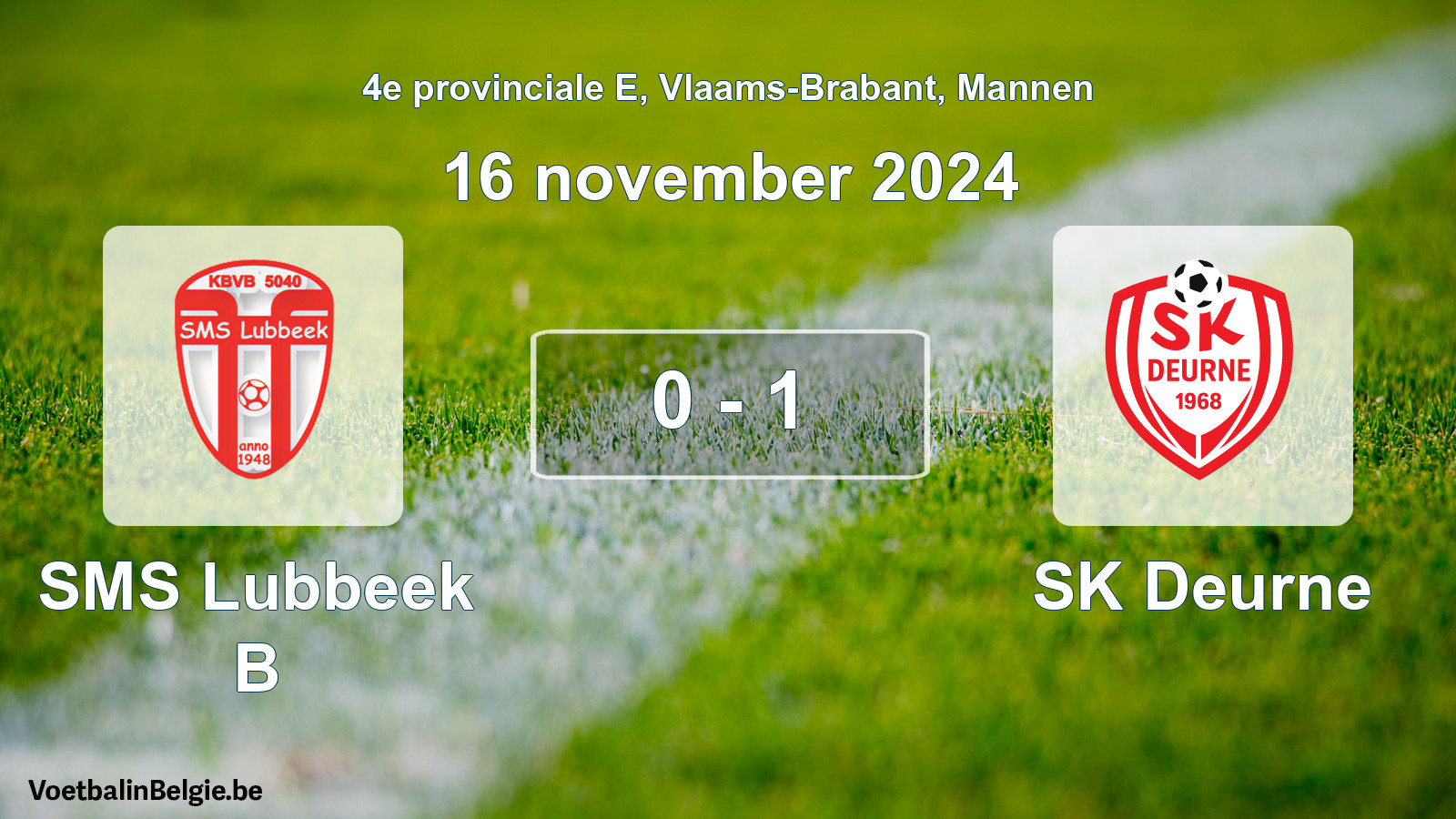 Gespeelde wedstrijd mannenvoetbal: SMS Lubbeek B - SK Deurne 0 - 1 (16 november 2024)