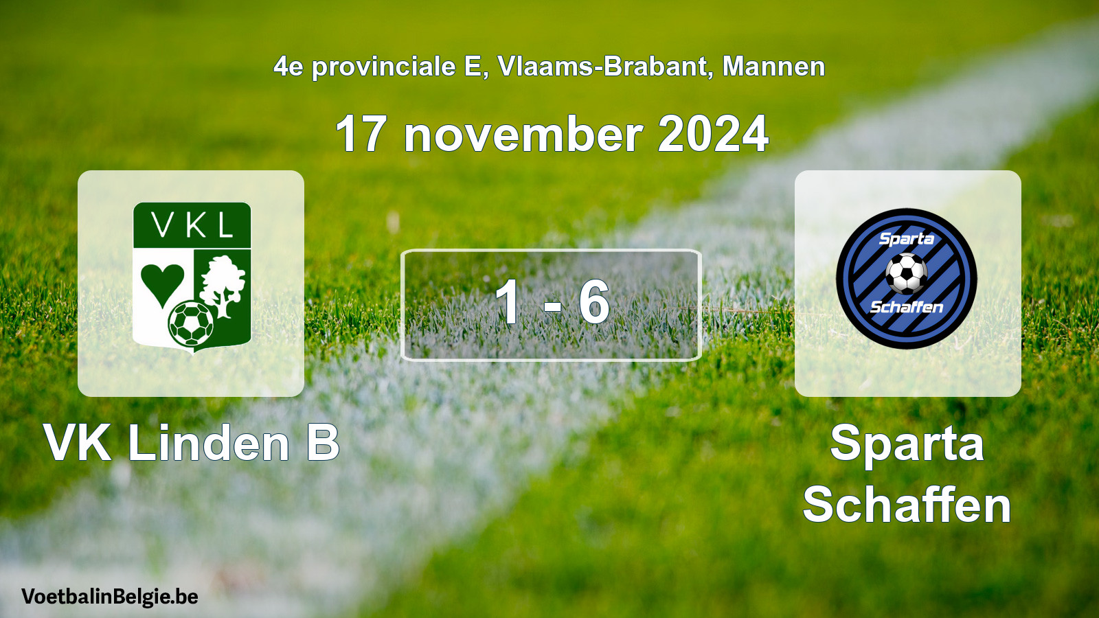 Gespeelde wedstrijd mannenvoetbal: VK Linden B - Sparta Schaffen 1 - 6 (17 november 2024)