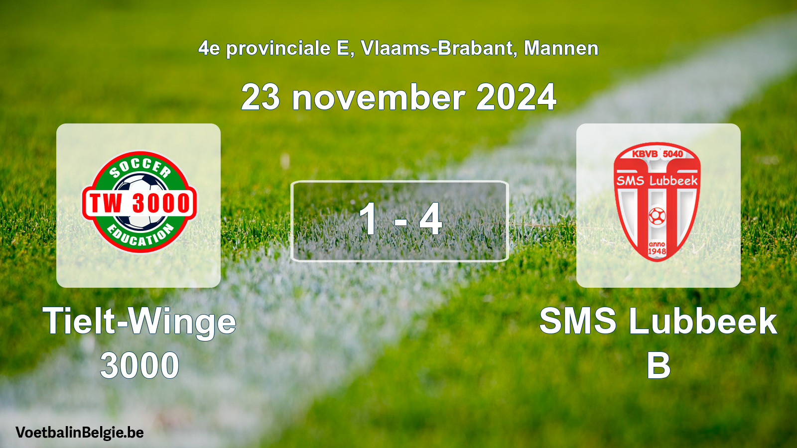 Gespeelde wedstrijd mannenvoetbal: Tielt-Winge 3000 - SMS Lubbeek B 1 - 4 (23 november 2024)