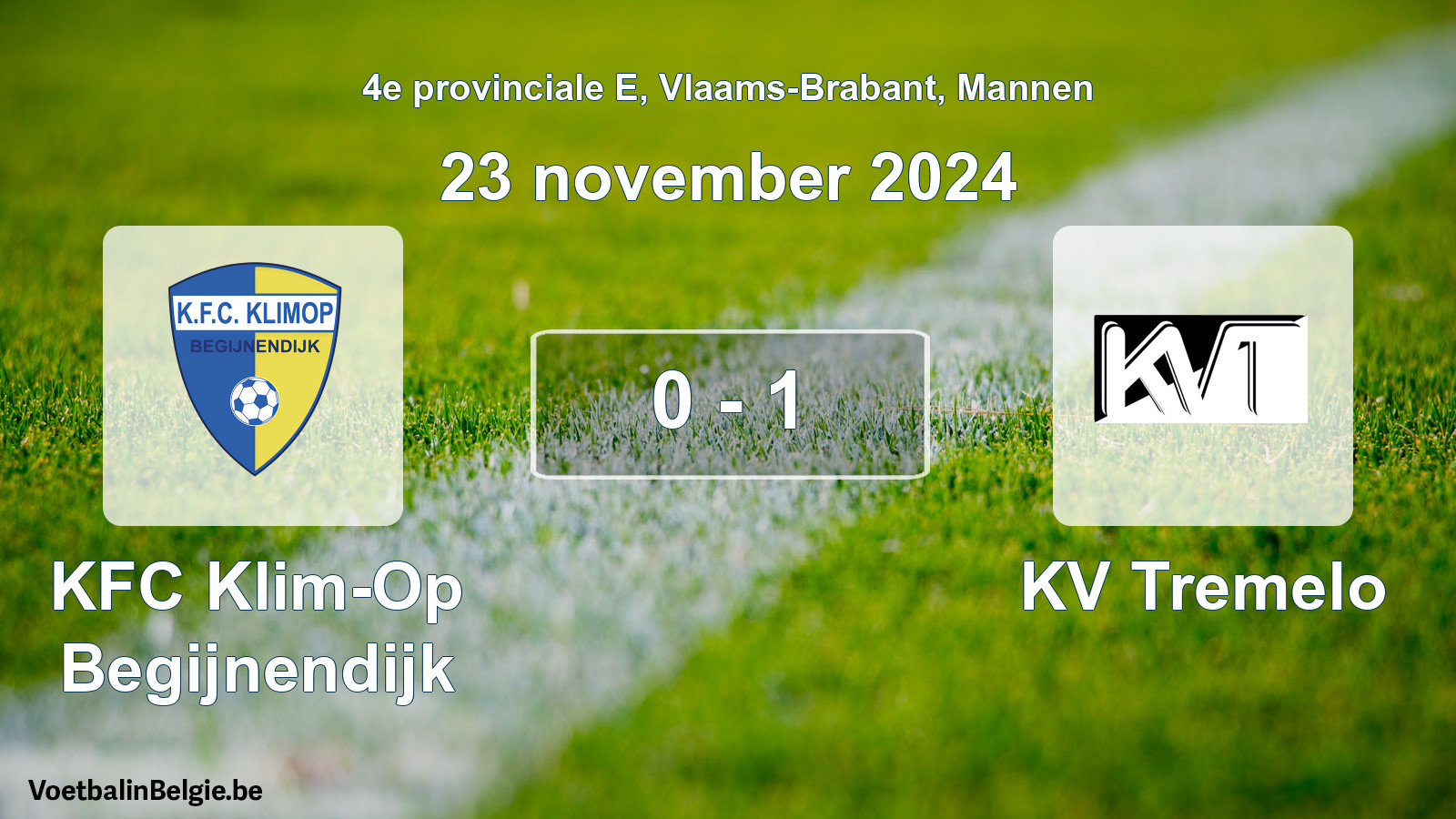 Gespeelde wedstrijd mannenvoetbal: KFC Klim-Op Begijnendijk - KV Tremelo 0 - 1 (23 november 2024)