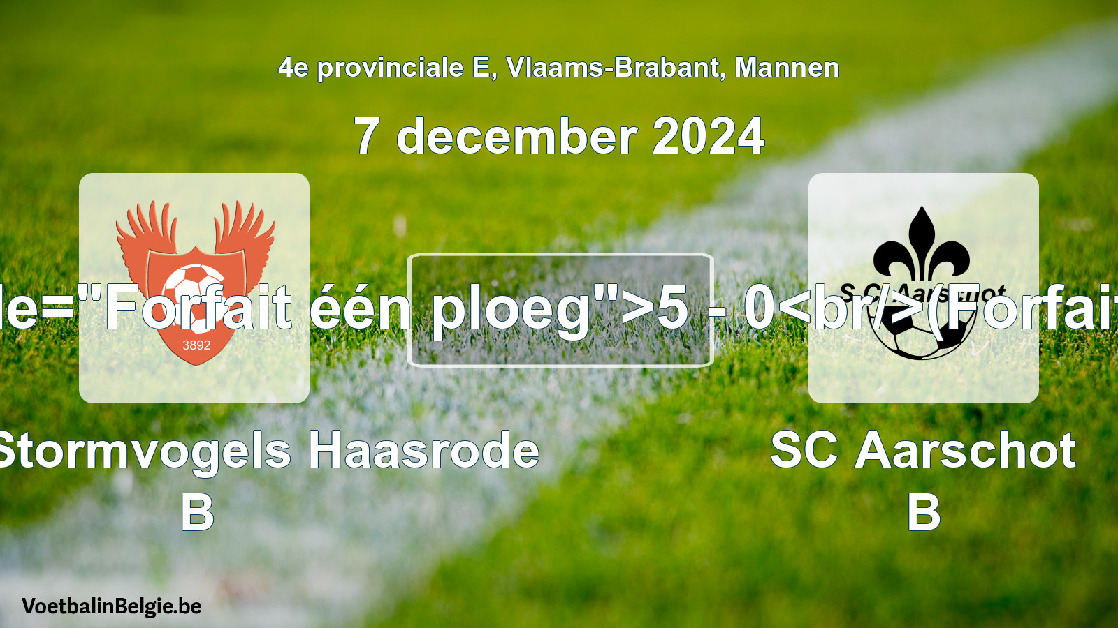 Forfait gegeven: Kon. Stormvogels Haasrode B - SC Aarschot B 5 - 0 (7 december 2024)