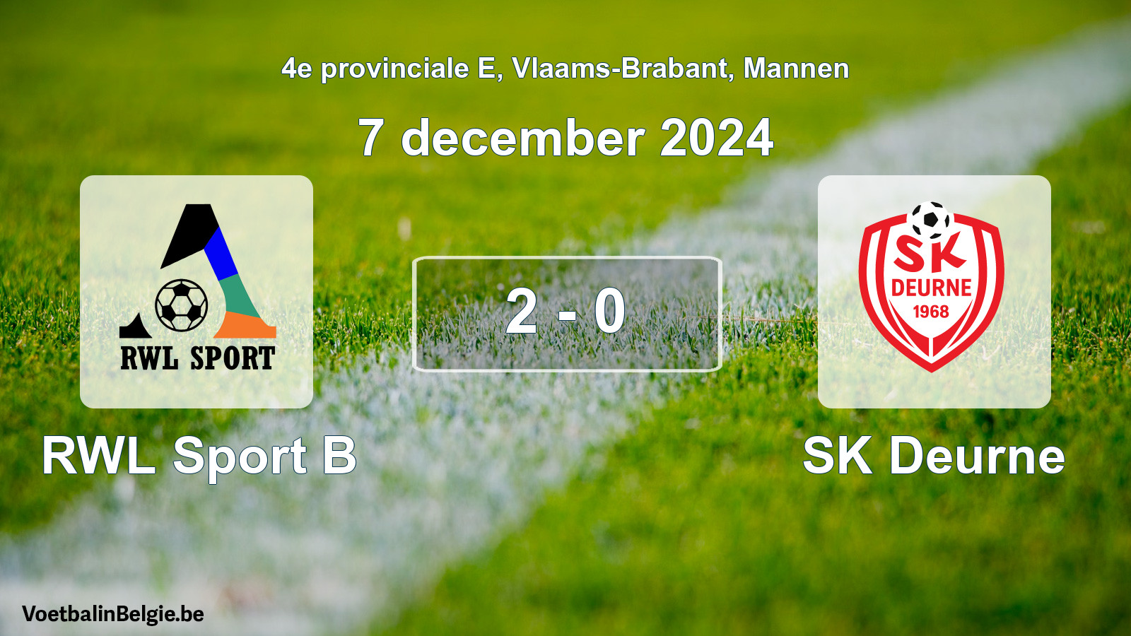 Gespeelde wedstrijd mannenvoetbal: RWL Sport B - SK Deurne 2 - 0 (7 december 2024)