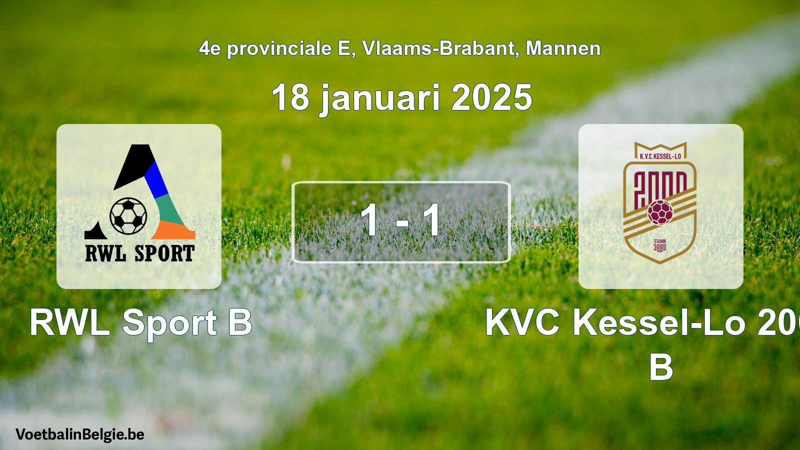 Gespeelde wedstrijd mannenvoetbal: RWL Sport B - KVC Kessel-Lo 2000 B 1 - 1 (18 januari 2025)