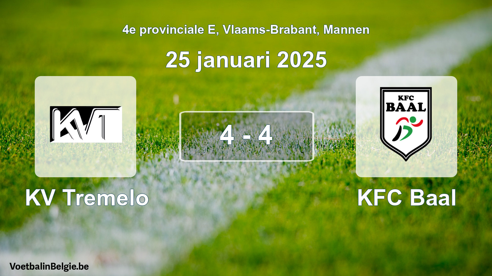 Gespeelde wedstrijd mannenvoetbal: KV Tremelo - KFC Baal 4 - 4 (25 januari 2025)