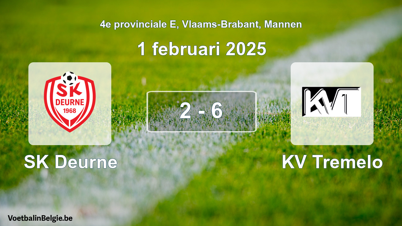 Gespeelde wedstrijd mannenvoetbal: SK Deurne - KV Tremelo 2 - 6 (1 februari 2025)