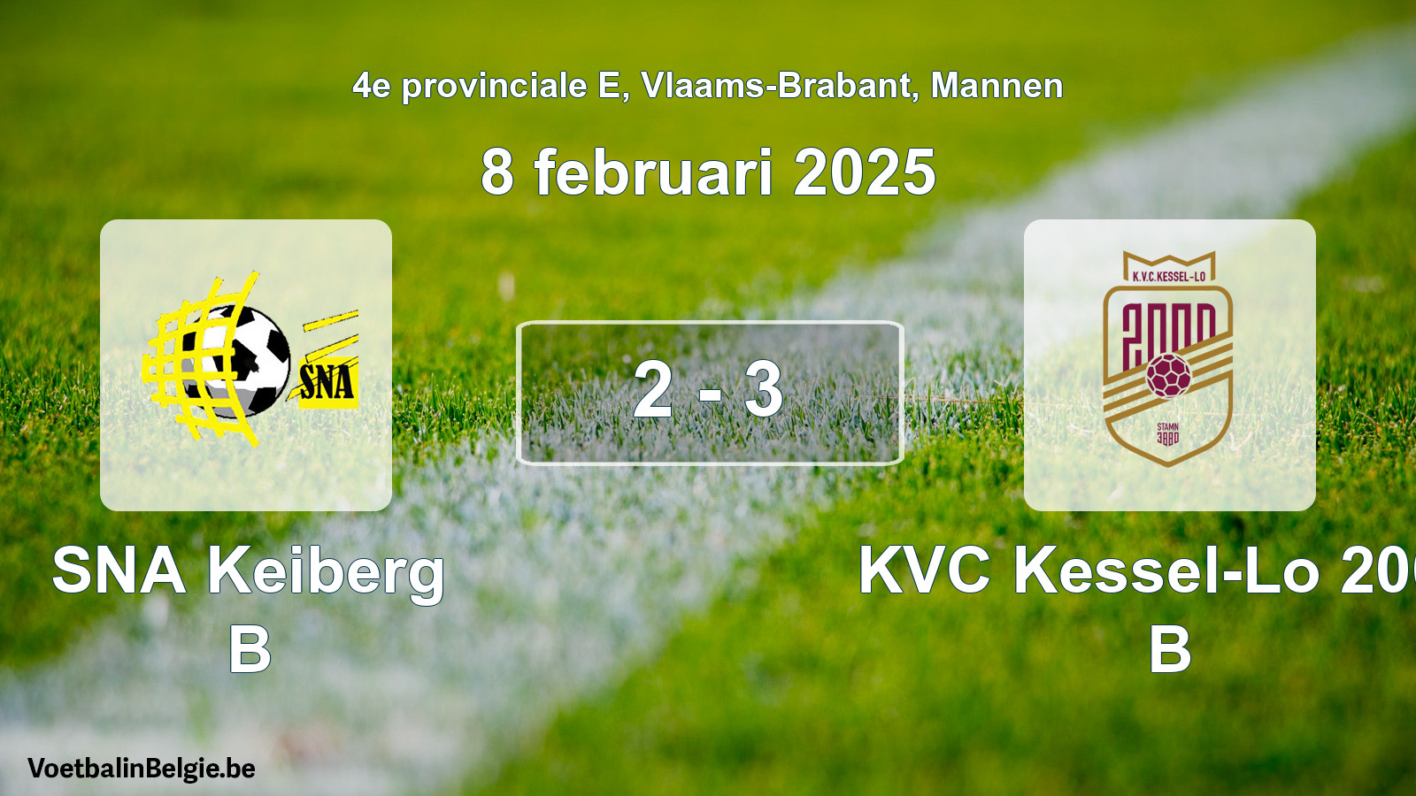 Gespeelde wedstrijd mannenvoetbal: SNA Keiberg B - KVC Kessel-Lo 2000 B 2 - 3 (8 februari 2025)