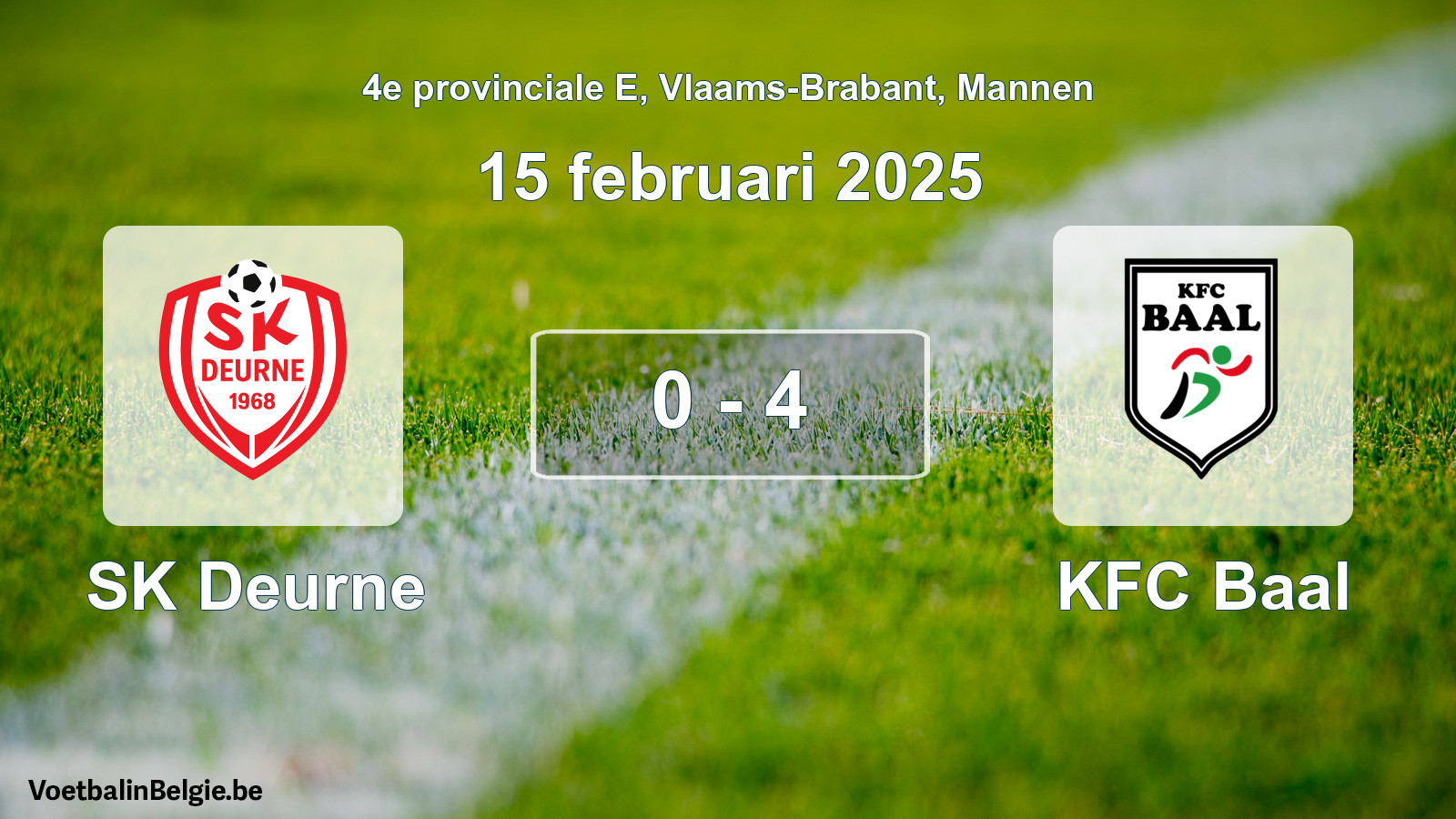Gespeelde wedstrijd mannenvoetbal: SK Deurne - KFC Baal 0 - 4 (15 februari 2025)