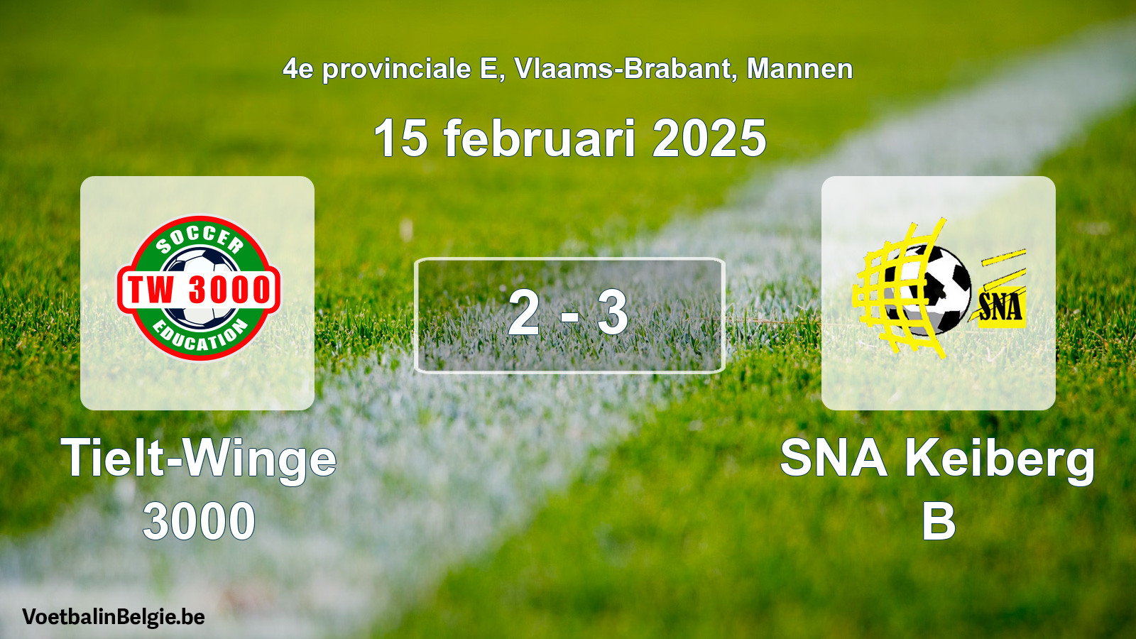 Gespeelde wedstrijd mannenvoetbal: Tielt-Winge 3000 - SNA Keiberg B 2 - 3 (15 februari 2025)