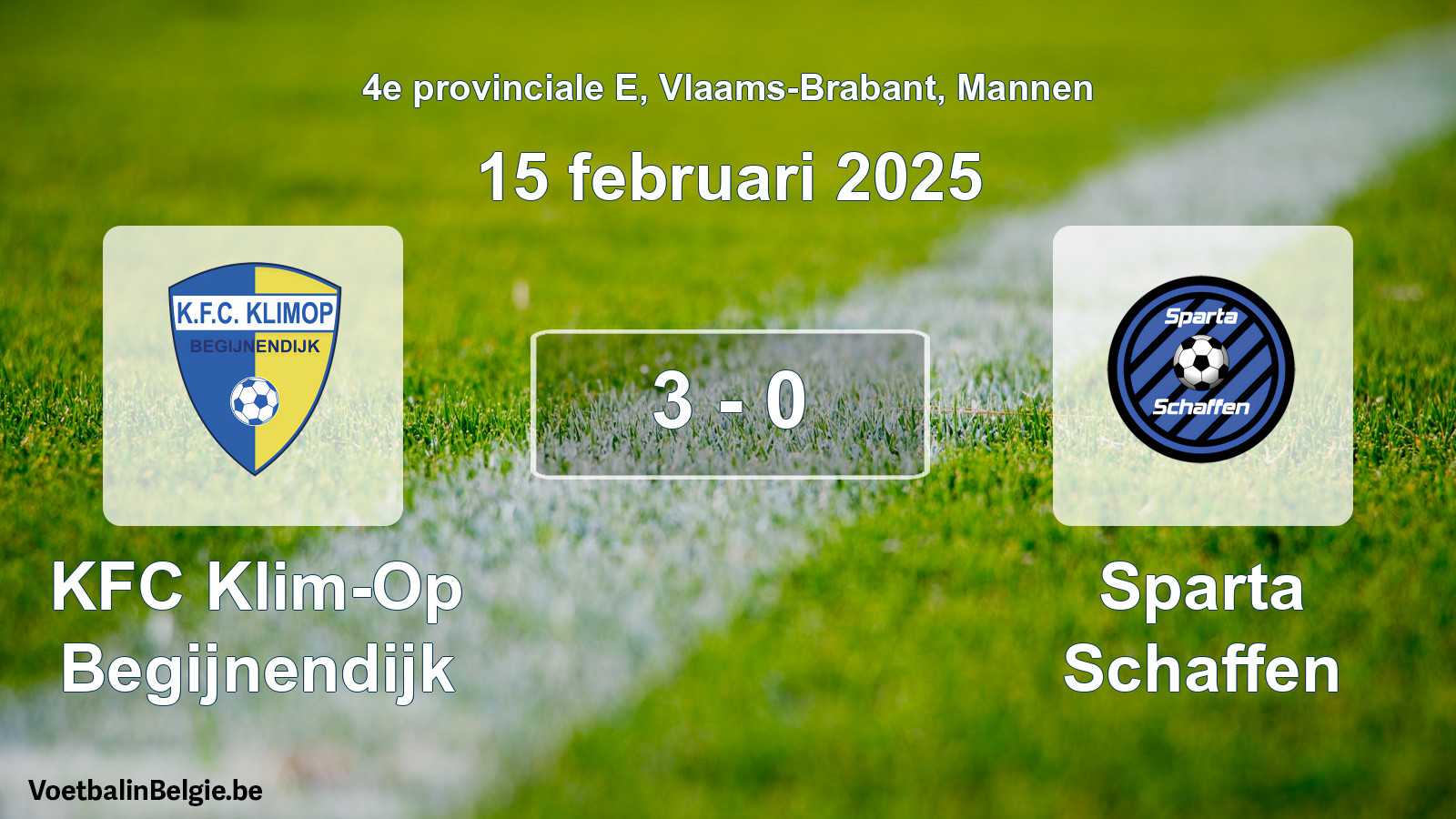 Gespeelde wedstrijd mannenvoetbal: KFC Klim-Op Begijnendijk - Sparta Schaffen 3 - 0 (15 februari 2025)
