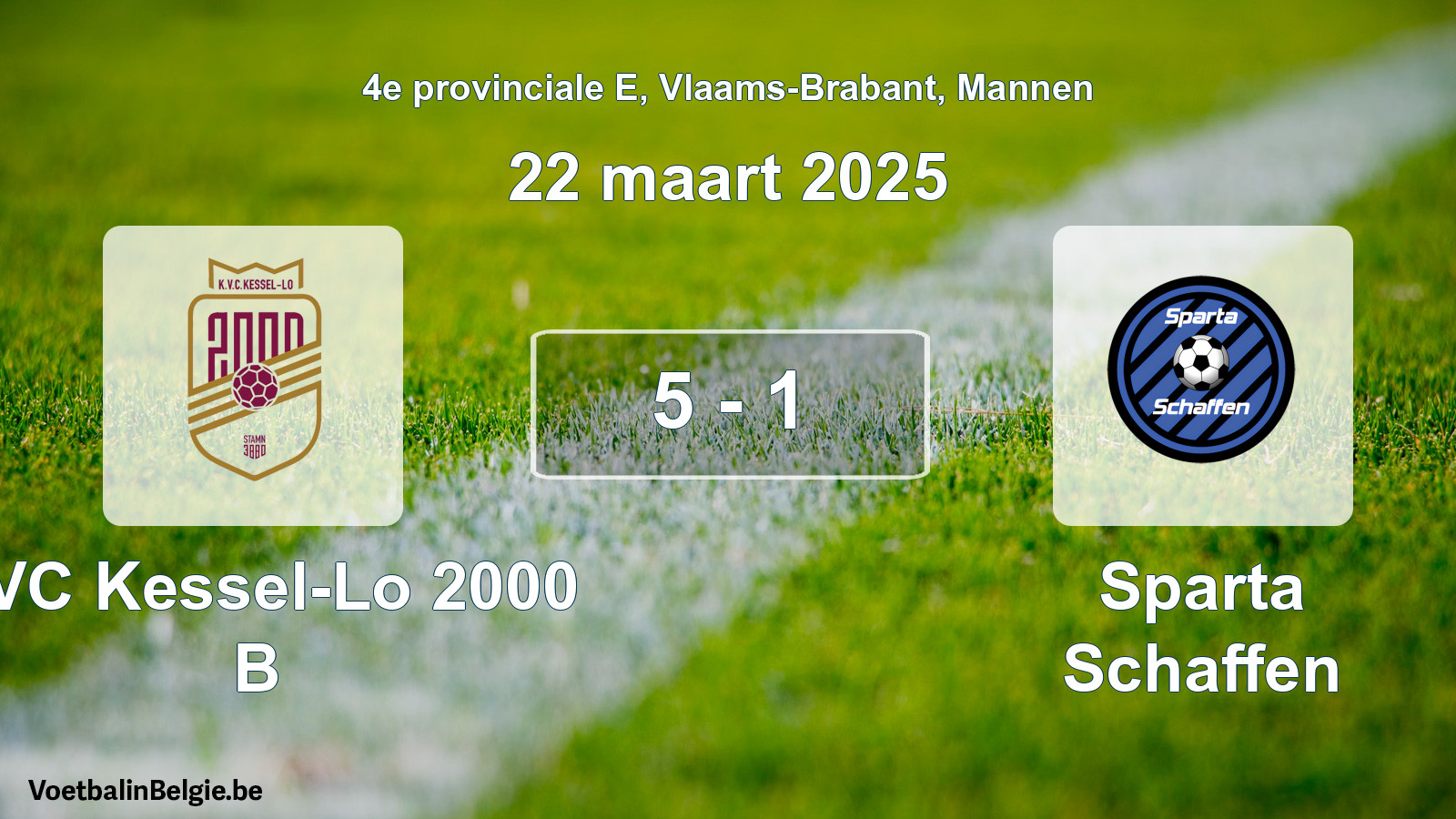 Gespeelde wedstrijd mannenvoetbal: KVC Kessel-Lo 2000 B - Sparta Schaffen 5 - 1 (22 maart 2025)