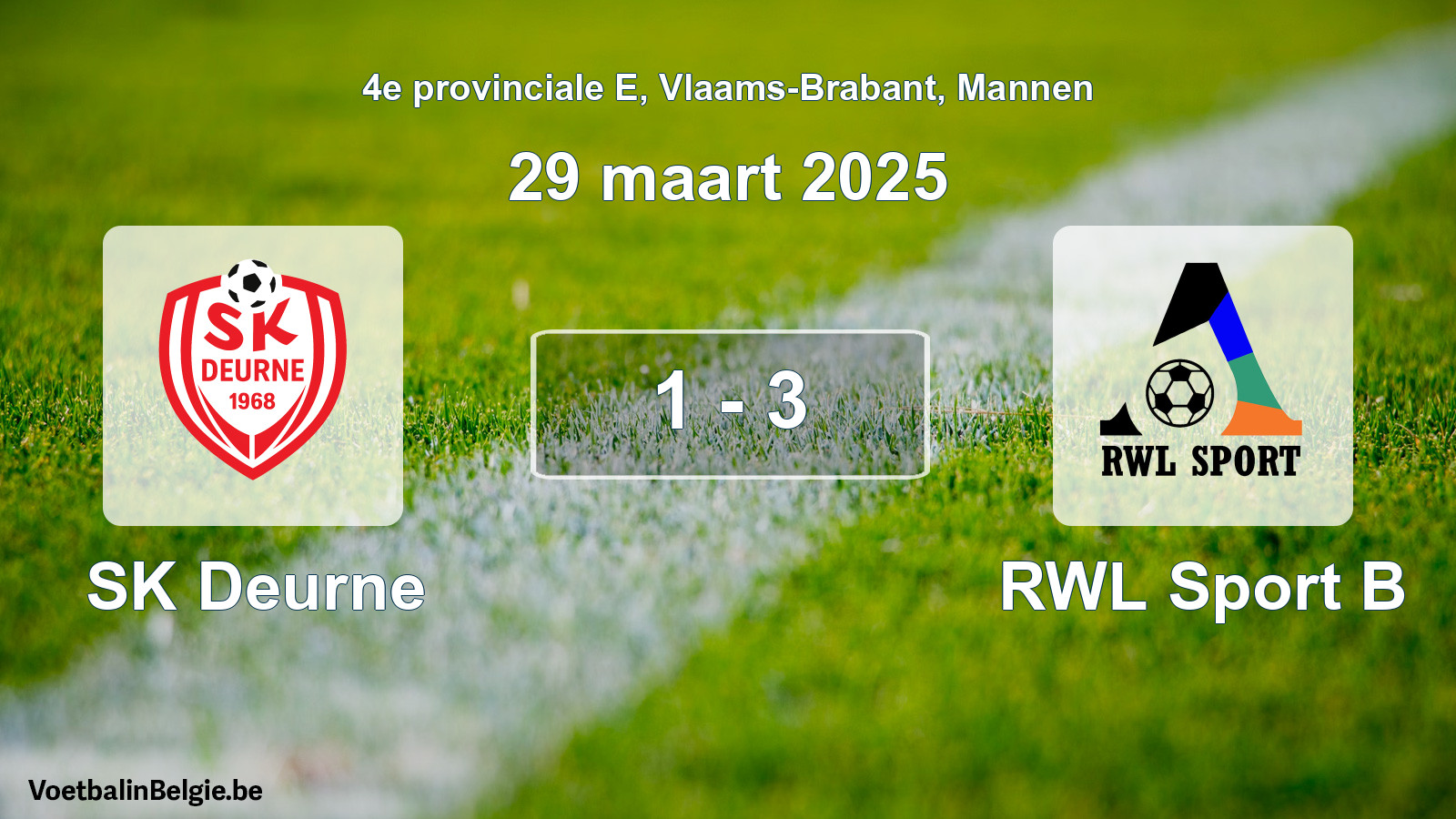 Gespeelde wedstrijd mannenvoetbal: SK Deurne - RWL Sport B 1 - 3 (29 maart 2025)