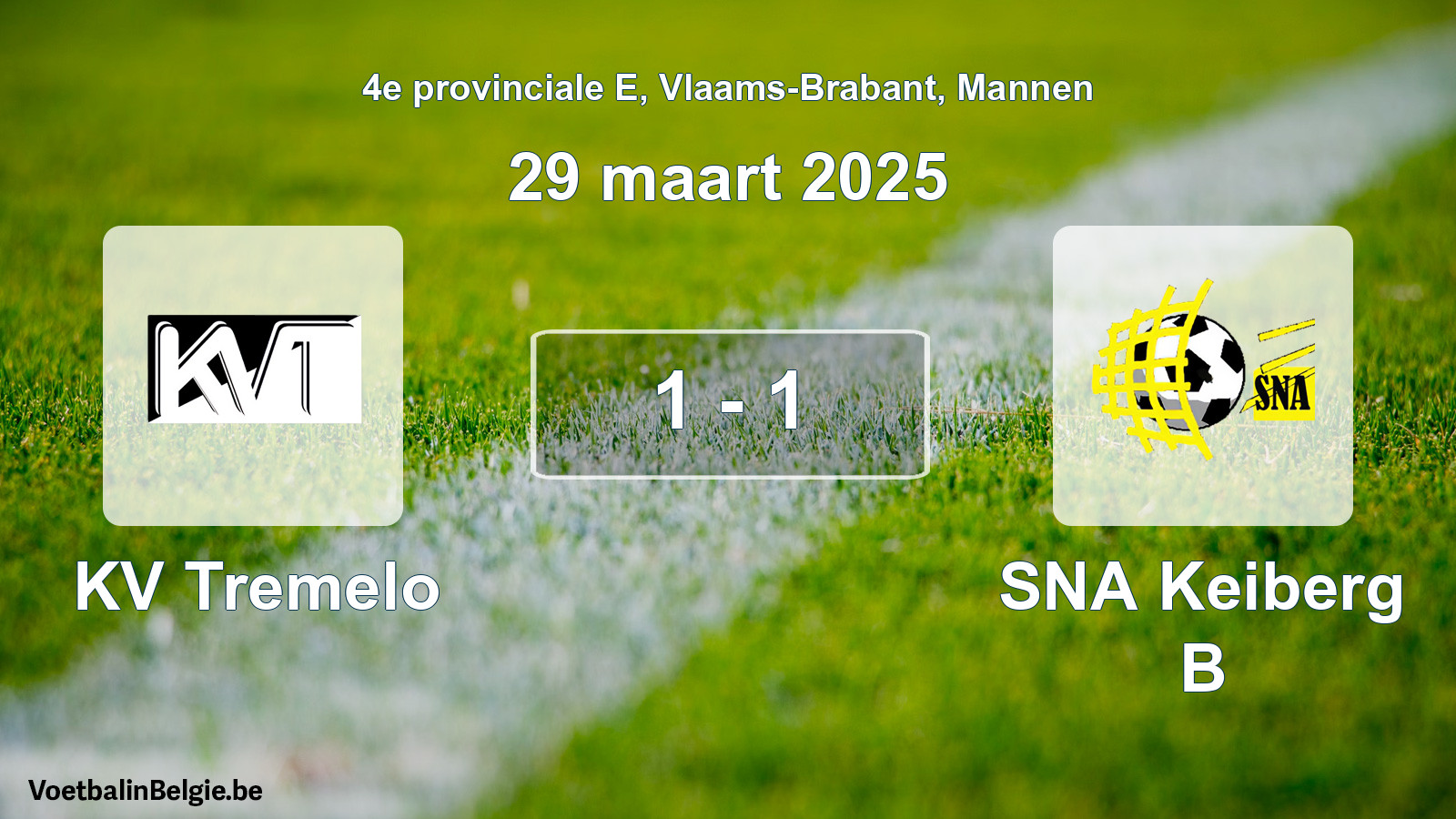 Gespeelde wedstrijd mannenvoetbal: KV Tremelo - SNA Keiberg B 1 - 1 (29 maart 2025)