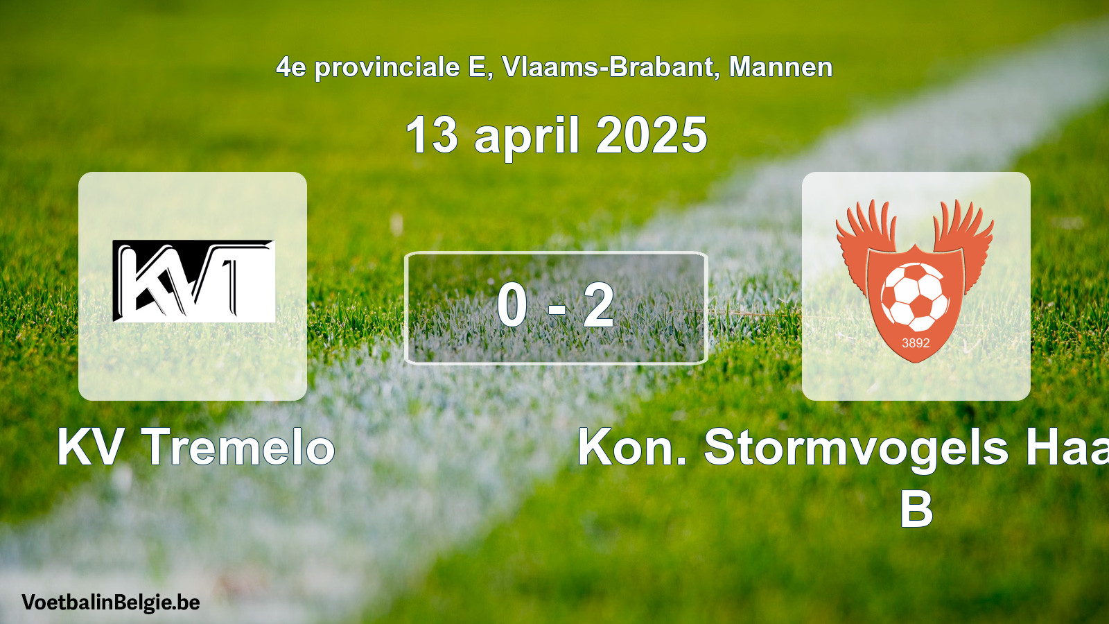 Gespeelde wedstrijd mannenvoetbal: KV Tremelo - Kon. Stormvogels Haasrode B 0 - 2 (13 april 2025)