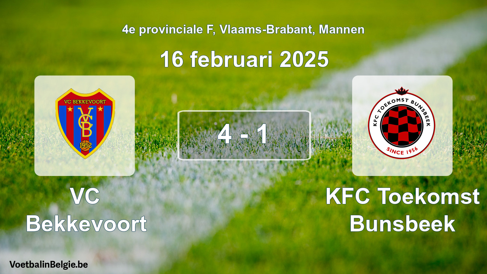 Gespeelde wedstrijd mannenvoetbal: VC Bekkevoort - KFC Toekomst Bunsbeek 4 - 1 (16 februari 2025)