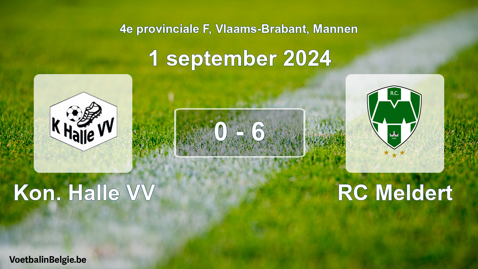 Gespeelde wedstrijd mannenvoetbal: Kon. Halle VV - RC Meldert 0 - 6 (1 september 2024)