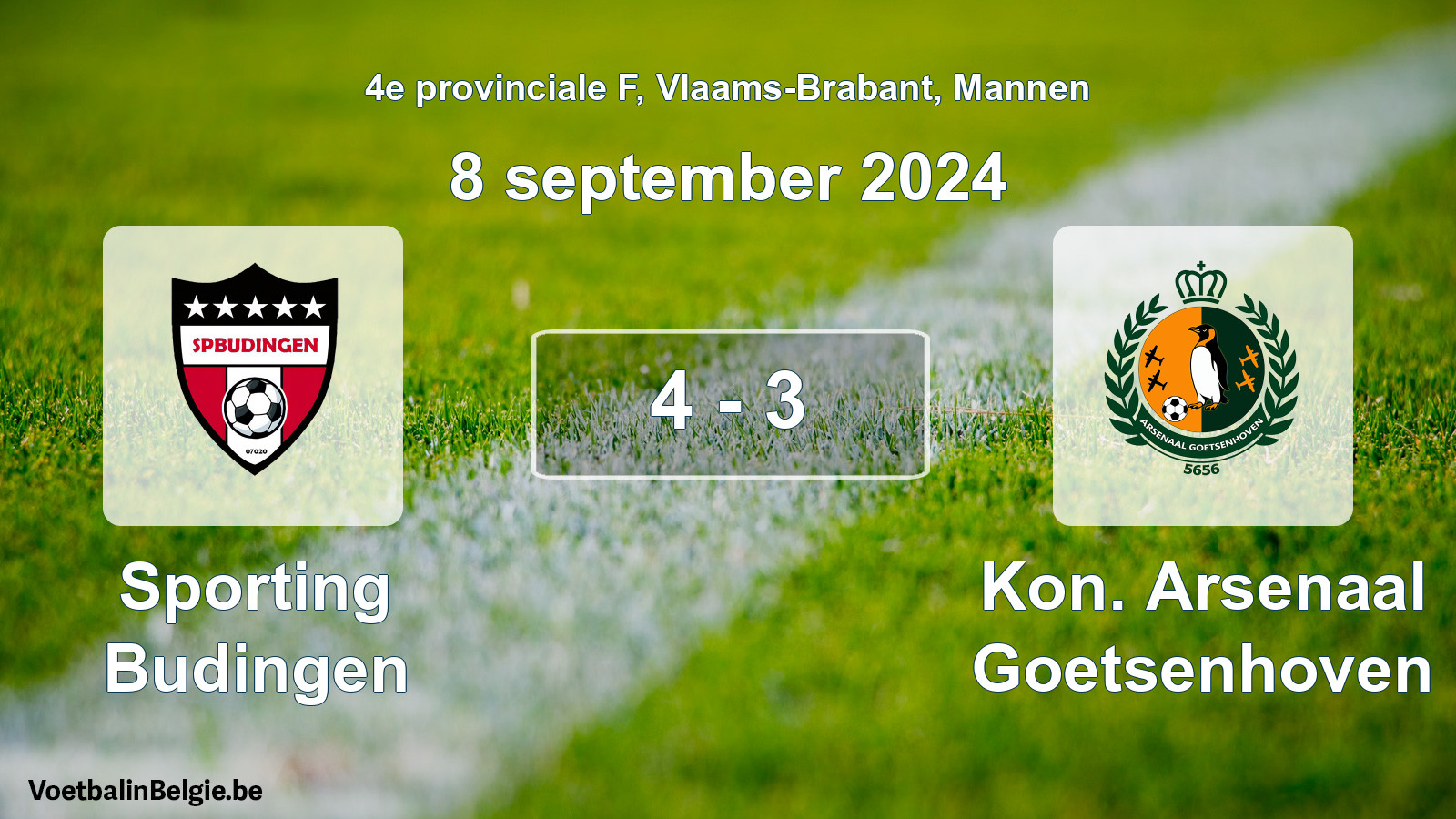 Gespeelde wedstrijd mannenvoetbal: Sporting Budingen - Kon. Arsenaal Goetsenhoven 4 - 3 (8 september 2024)