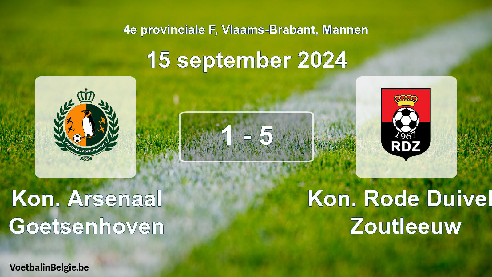 Gespeelde wedstrijd mannenvoetbal: Kon. Arsenaal Goetsenhoven - Kon. Rode Duivels Zoutleeuw 1 - 5 (15 september 2024)
