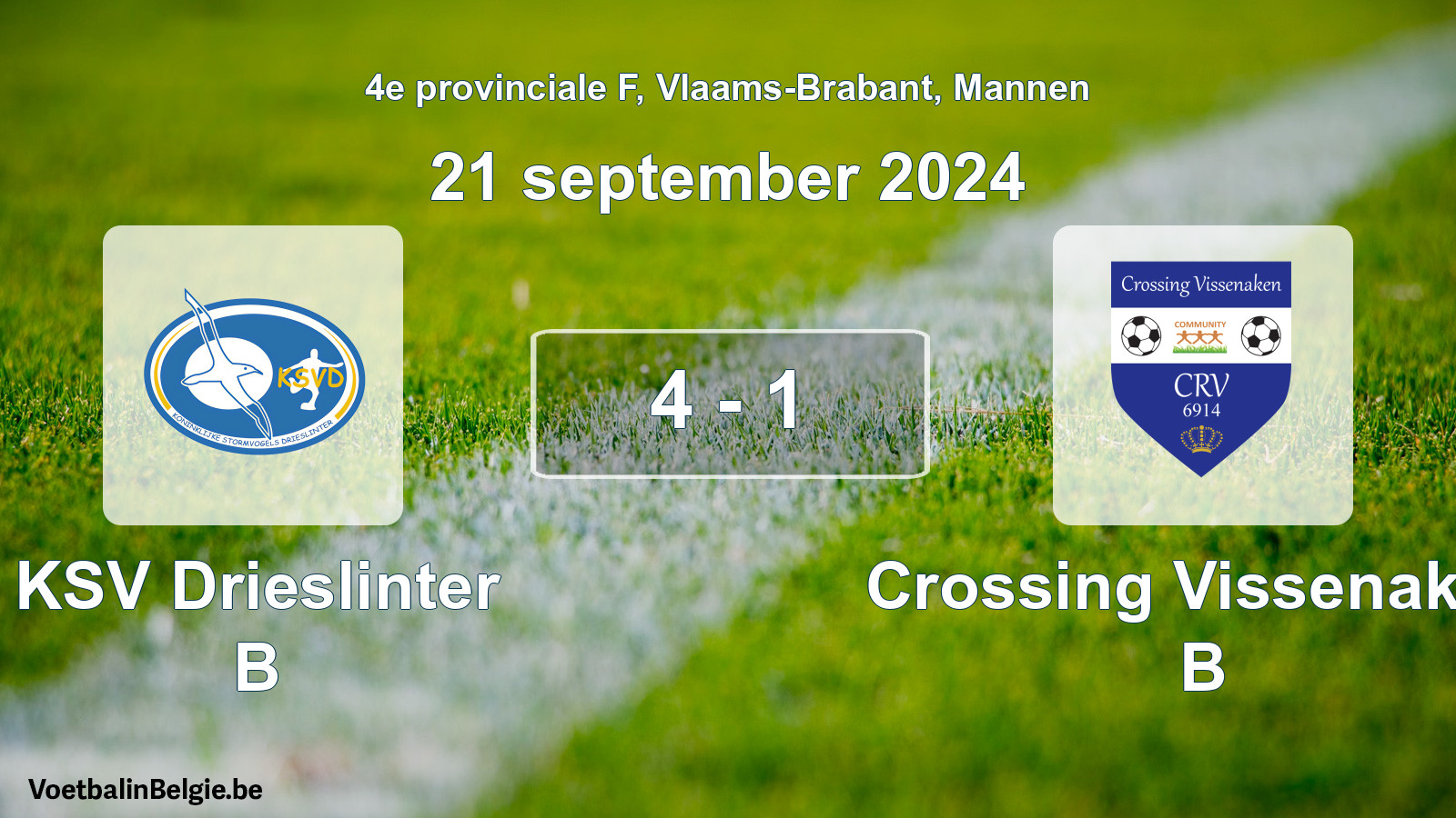 Gespeelde wedstrijd mannenvoetbal: KSV Drieslinter B - Crossing Vissenaken B 4 - 1 (21 september 2024)