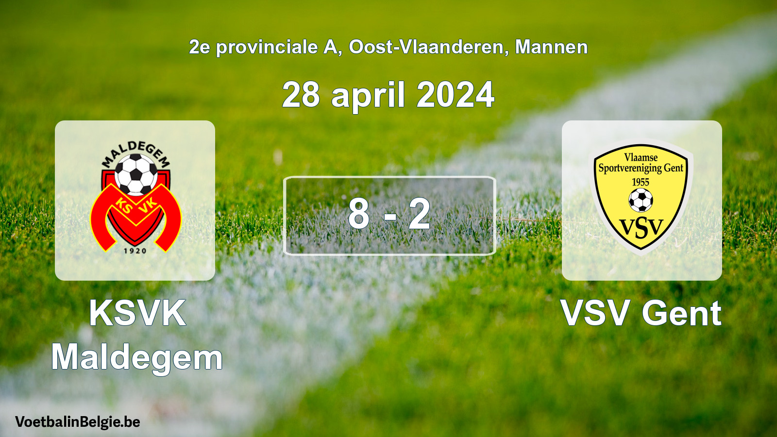 Gespeelde wedstrijd mannenvoetbal: KSVK Maldegem - VSV Gent 8 - 2 (28 april 2024)