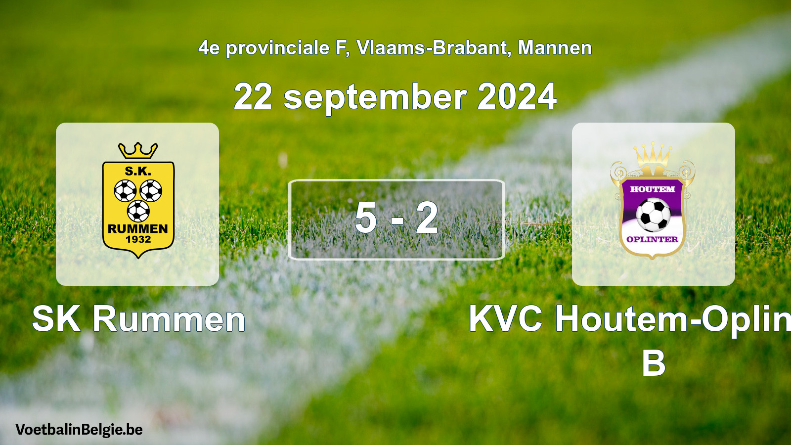 Gespeelde wedstrijd mannenvoetbal: SK Rummen - KVC Houtem-Oplinter B 5 - 2 (22 september 2024)