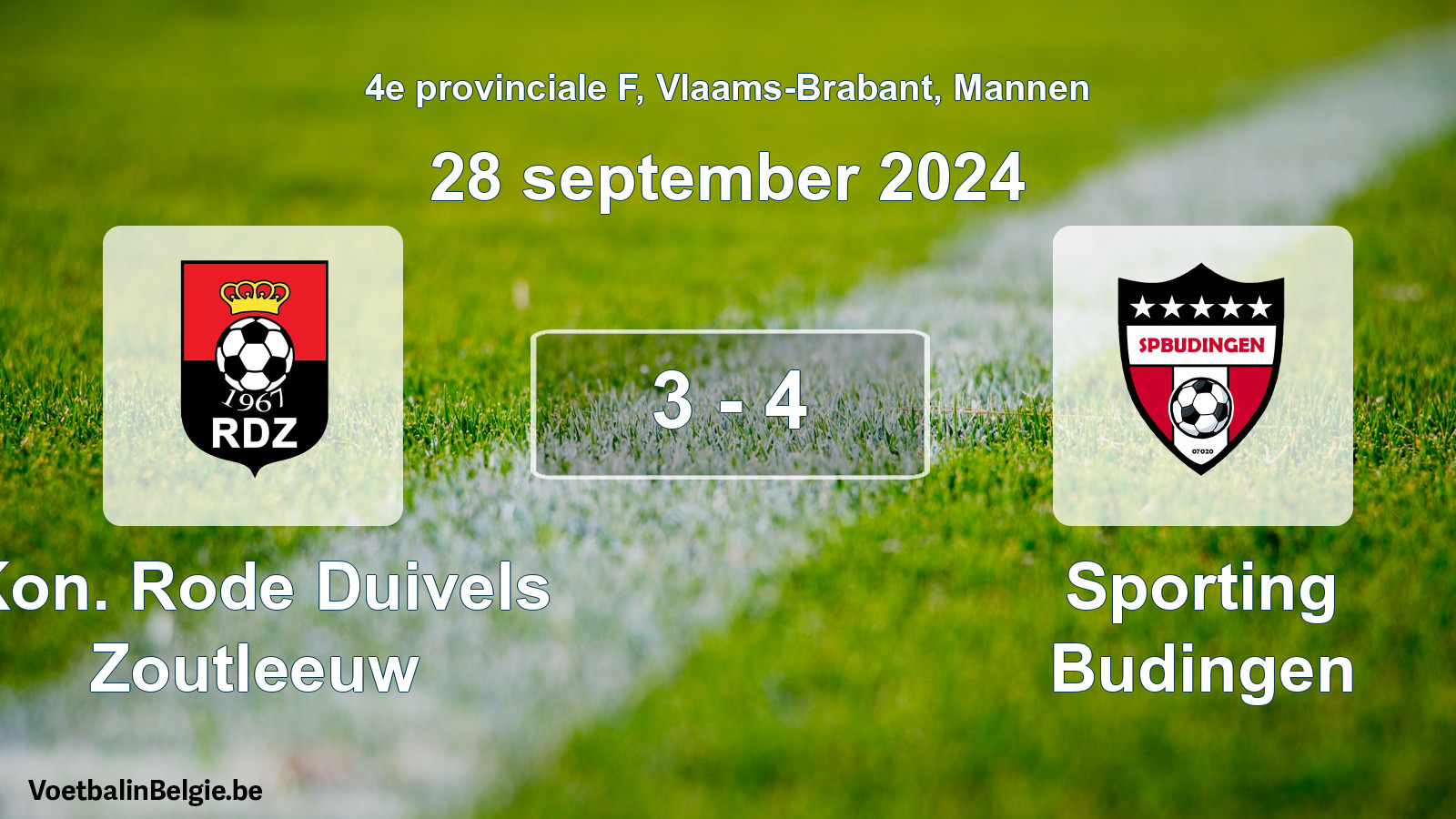 Gespeelde wedstrijd mannenvoetbal: Kon. Rode Duivels Zoutleeuw - Sporting Budingen 3 - 4 (28 september 2024)