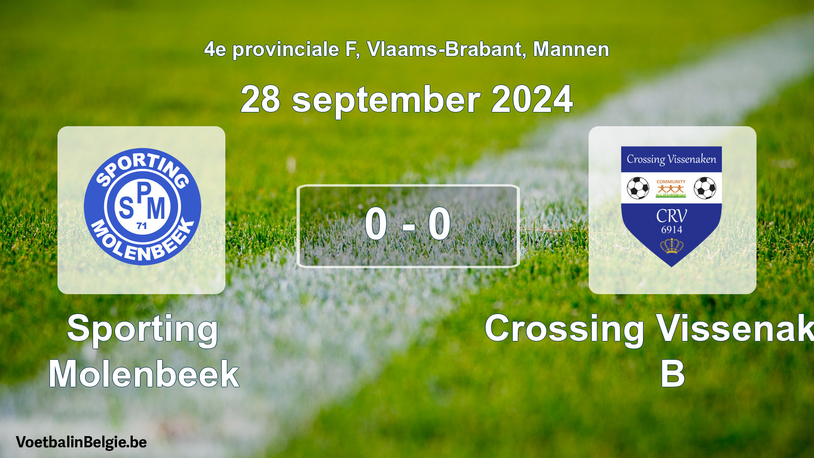 Gespeelde wedstrijd mannenvoetbal: Sporting Molenbeek - Crossing Vissenaken B 0 - 0 (28 september 2024)