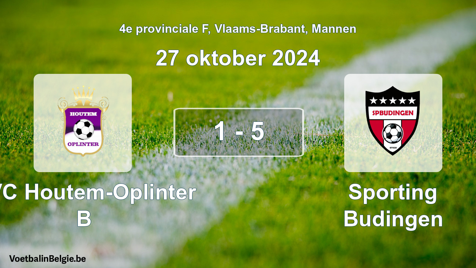 Gespeelde wedstrijd mannenvoetbal: KVC Houtem-Oplinter B - Sporting Budingen 1 - 5 (27 oktober 2024)