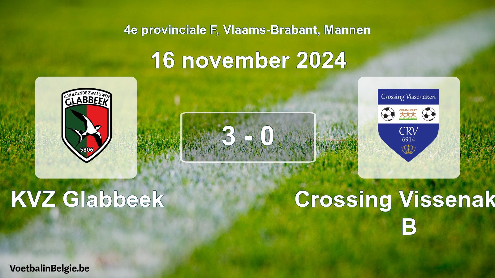 Played match men football: KVZ Glabbeek - Crossing Vissenaken B 3 - 0 (16 November 2024)