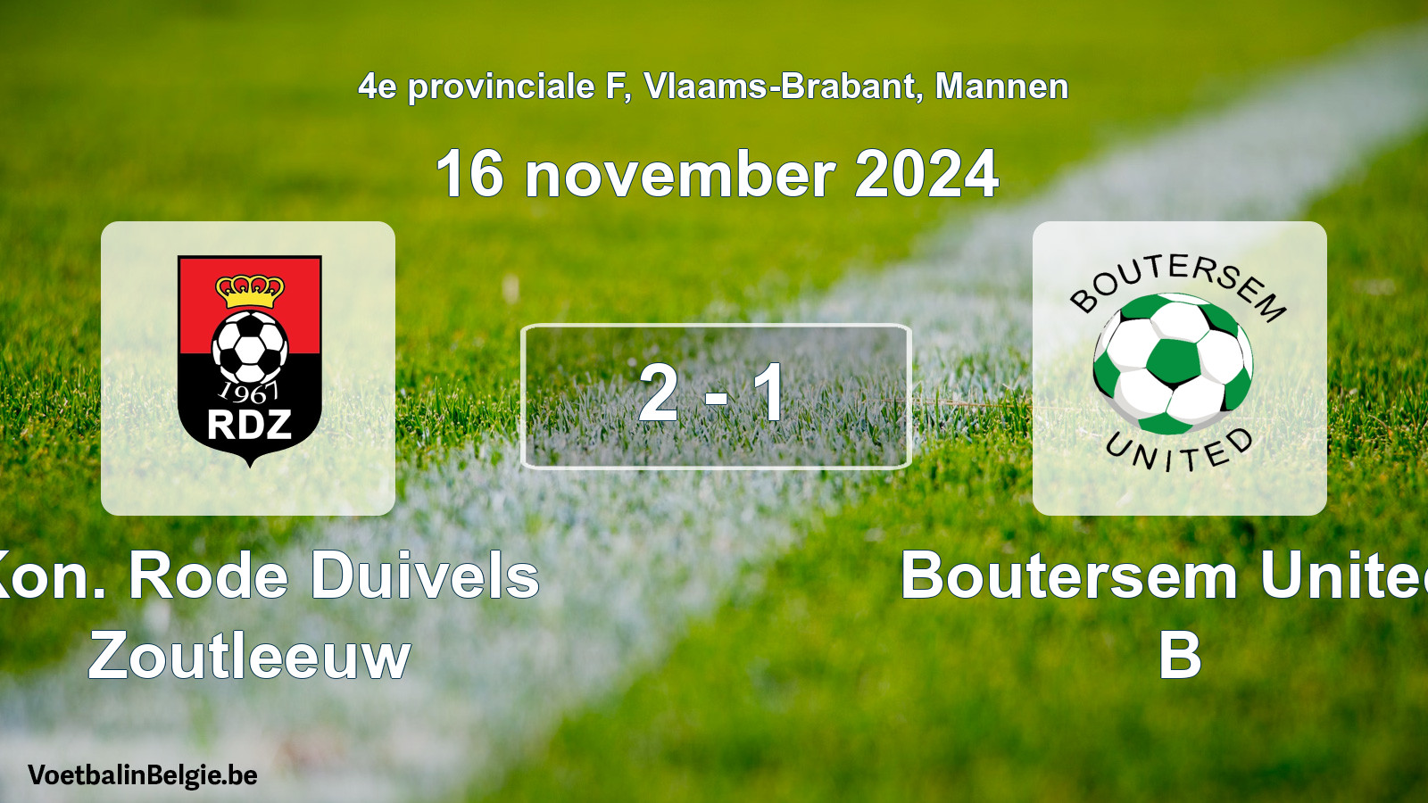 Gespeelde wedstrijd mannenvoetbal: Kon. Rode Duivels Zoutleeuw - Boutersem United B 2 - 1 (16 november 2024)