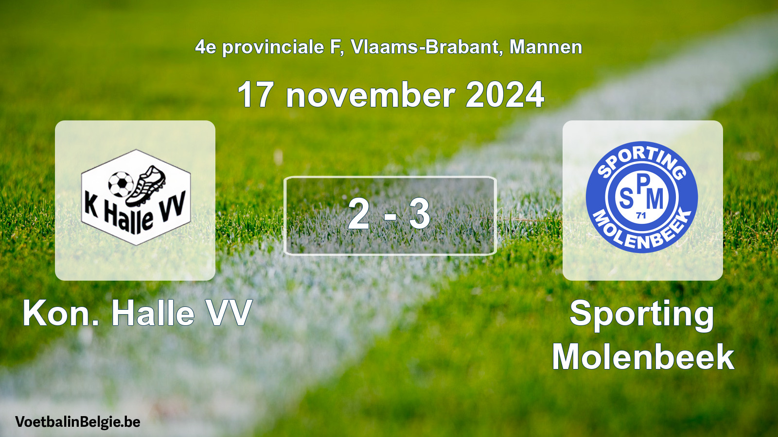 Gespeelde wedstrijd mannenvoetbal: Kon. Halle VV - Sporting Molenbeek 2 - 3 (17 november 2024)