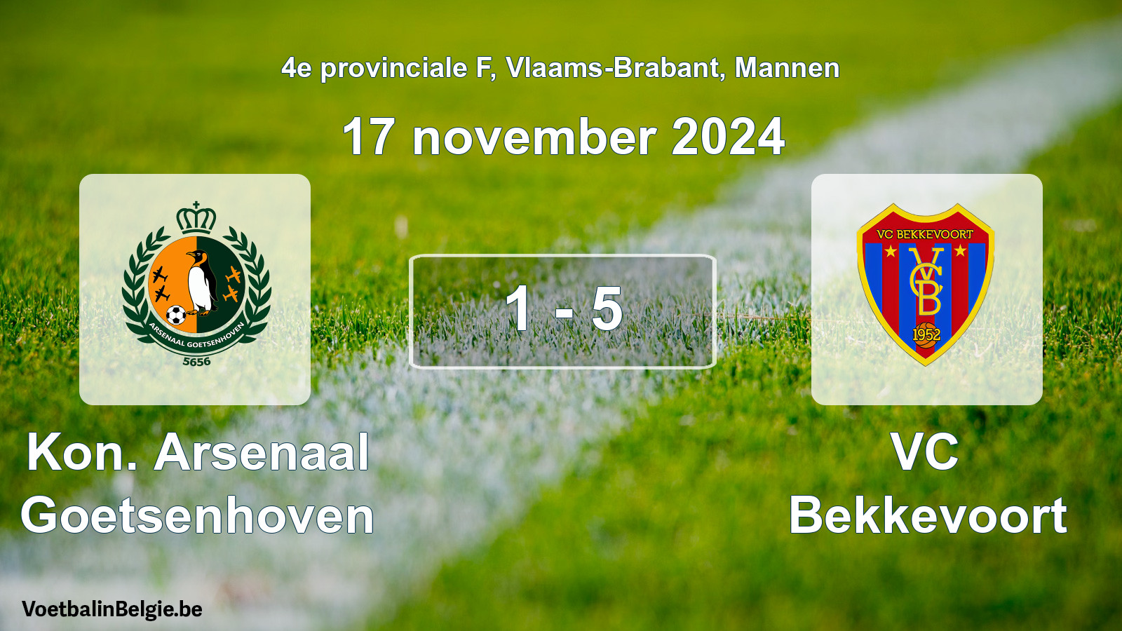 Gespeelde wedstrijd mannenvoetbal: Kon. Arsenaal Goetsenhoven - VC Bekkevoort 1 - 5 (17 november 2024)