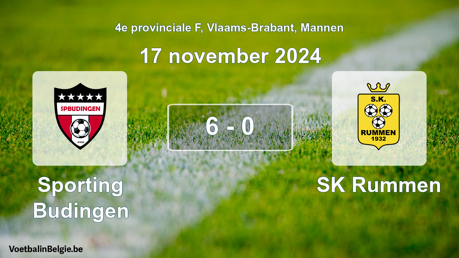 Gespeelde wedstrijd mannenvoetbal: Sporting Budingen - SK Rummen 6 - 0 (17 november 2024)