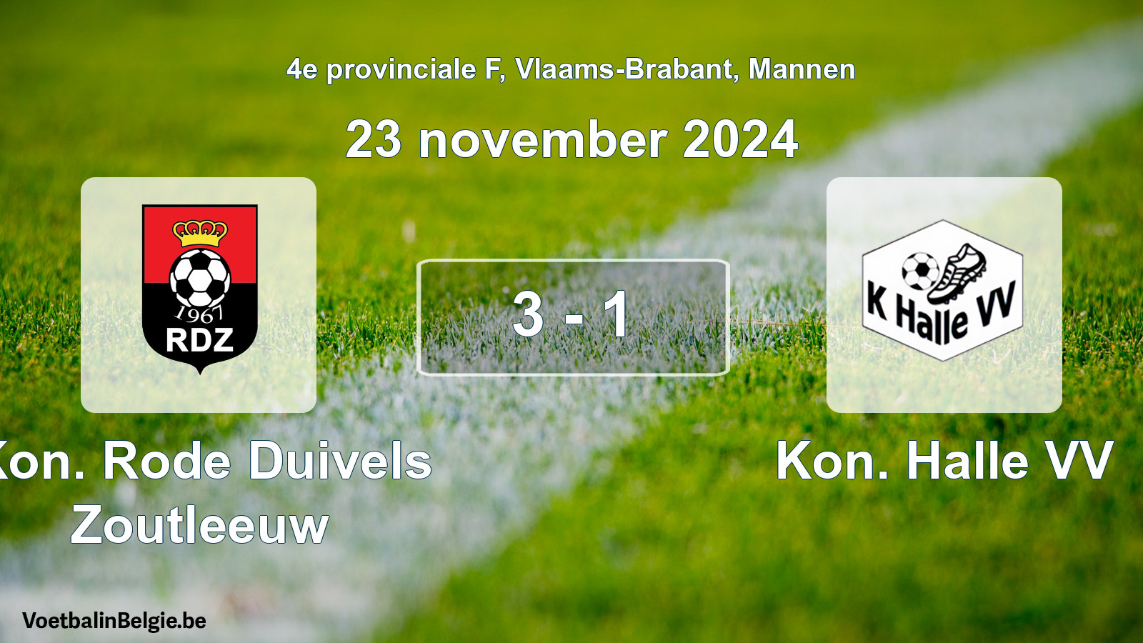 Gespeelde wedstrijd mannenvoetbal: Kon. Rode Duivels Zoutleeuw - Kon. Halle VV 3 - 1 (23 november 2024)