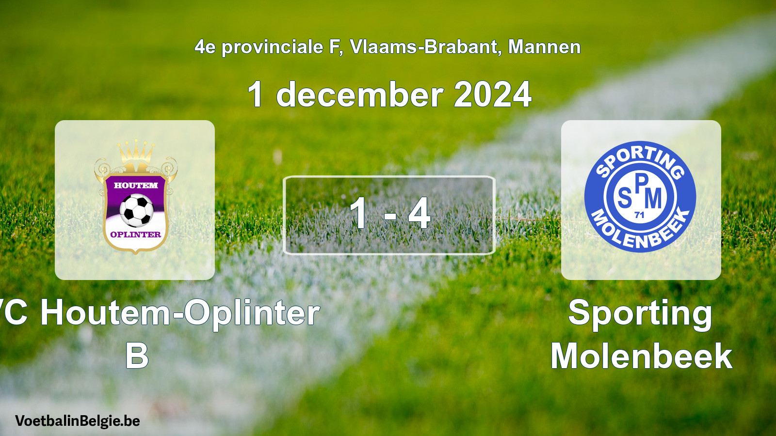 Gespeelde wedstrijd mannenvoetbal: KVC Houtem-Oplinter B - Sporting Molenbeek 1 - 4 (1 december 2024)