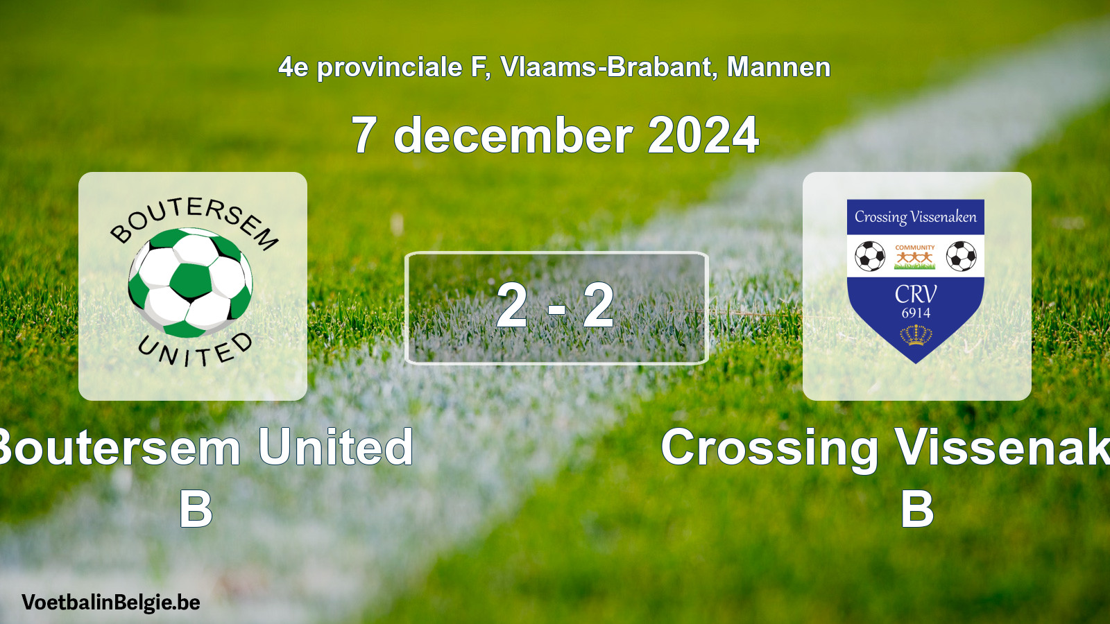 Gespeelde wedstrijd mannenvoetbal: Boutersem United B - Crossing Vissenaken B 2 - 2 (7 december 2024)