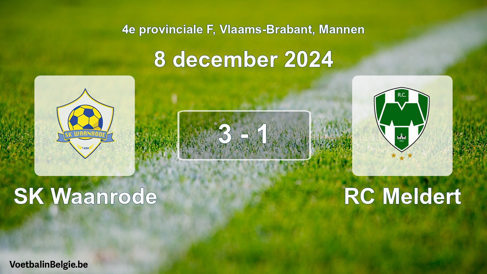 Gespeelde wedstrijd mannenvoetbal: SK Waanrode - RC Meldert 3 - 1 (8 december 2024)