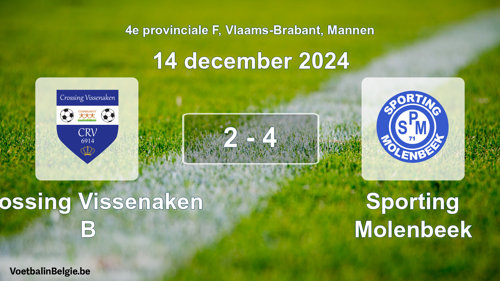 Gespeelde wedstrijd mannenvoetbal: Crossing Vissenaken B - Sporting Molenbeek 2 - 4 (14 december 2024)