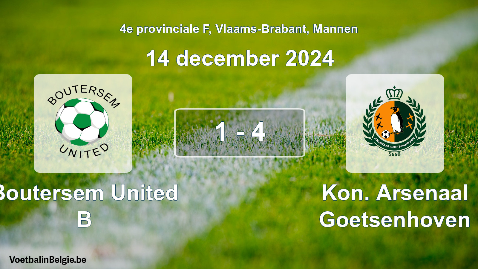 Gespeelde wedstrijd mannenvoetbal: Boutersem United B - Kon. Arsenaal Goetsenhoven 1 - 4 (14 december 2024)