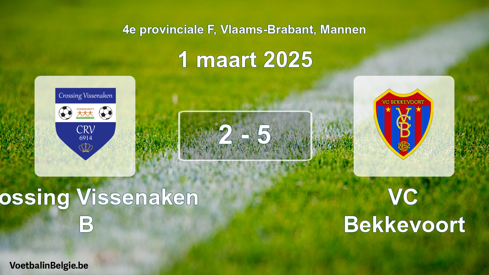 Gespeelde wedstrijd mannenvoetbal: Crossing Vissenaken B - VC Bekkevoort 2 - 5 (1 maart 2025)