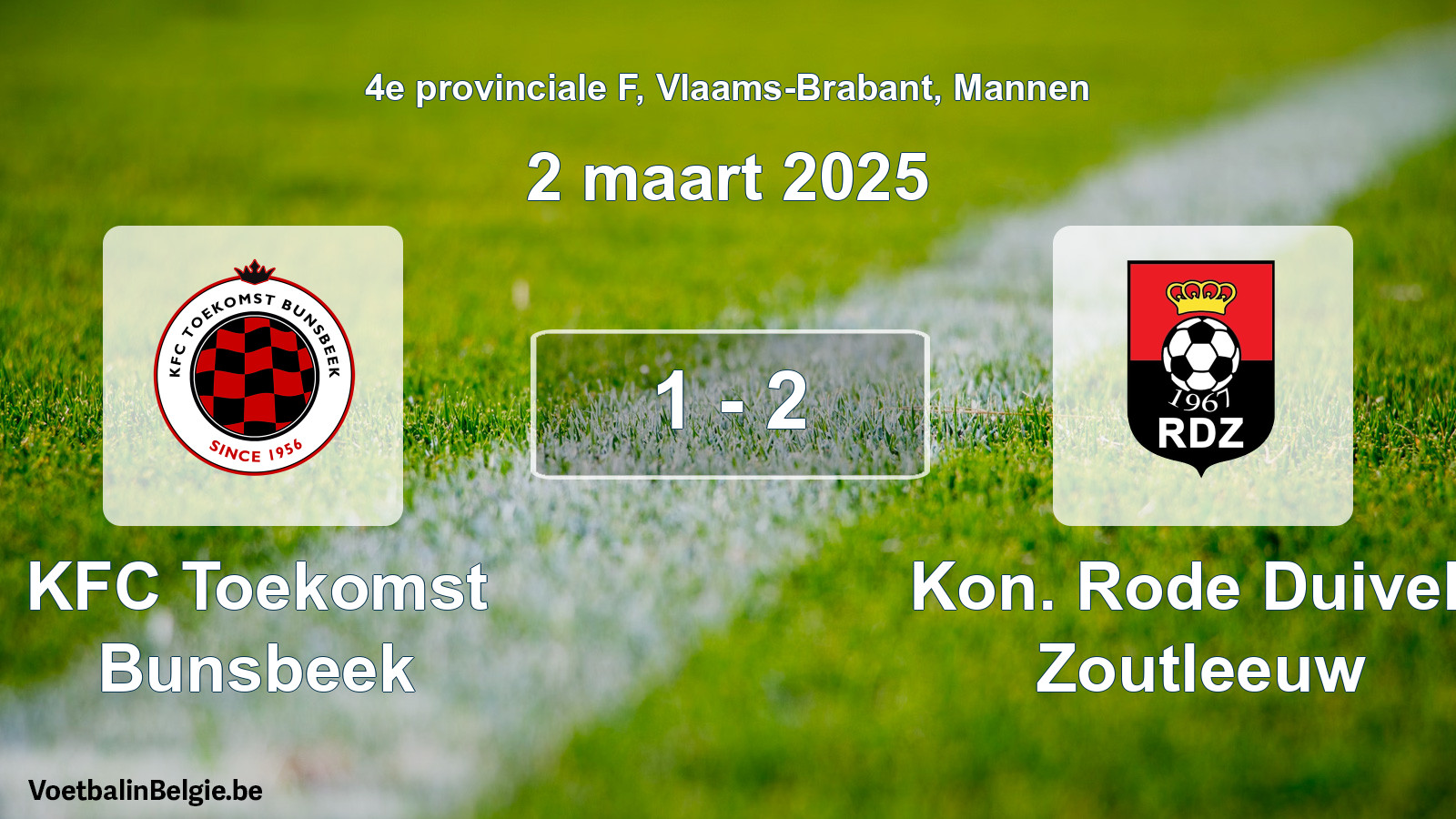 Gespeelde wedstrijd mannenvoetbal: KFC Toekomst Bunsbeek - Kon. Rode Duivels Zoutleeuw 1 - 2 (2 maart 2025)