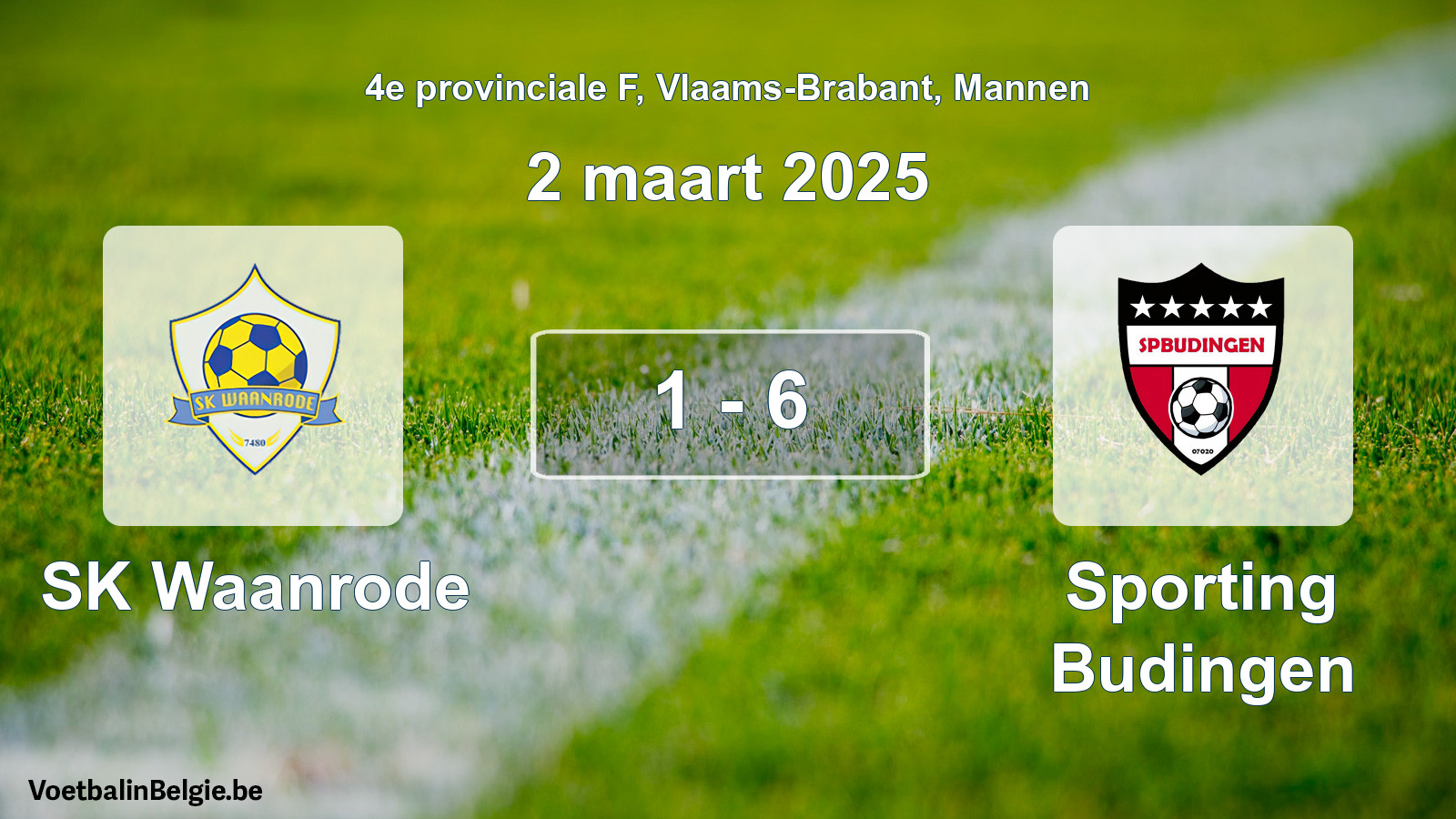 Gespeelde wedstrijd mannenvoetbal: SK Waanrode - Sporting Budingen 1 - 6 (2 maart 2025)