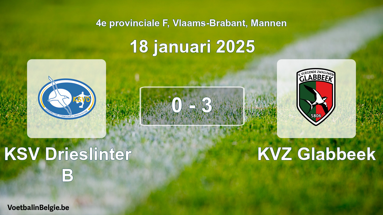 Gespeelde wedstrijd mannenvoetbal: KSV Drieslinter B - KVZ Glabbeek 0 - 3 (18 januari 2025)
