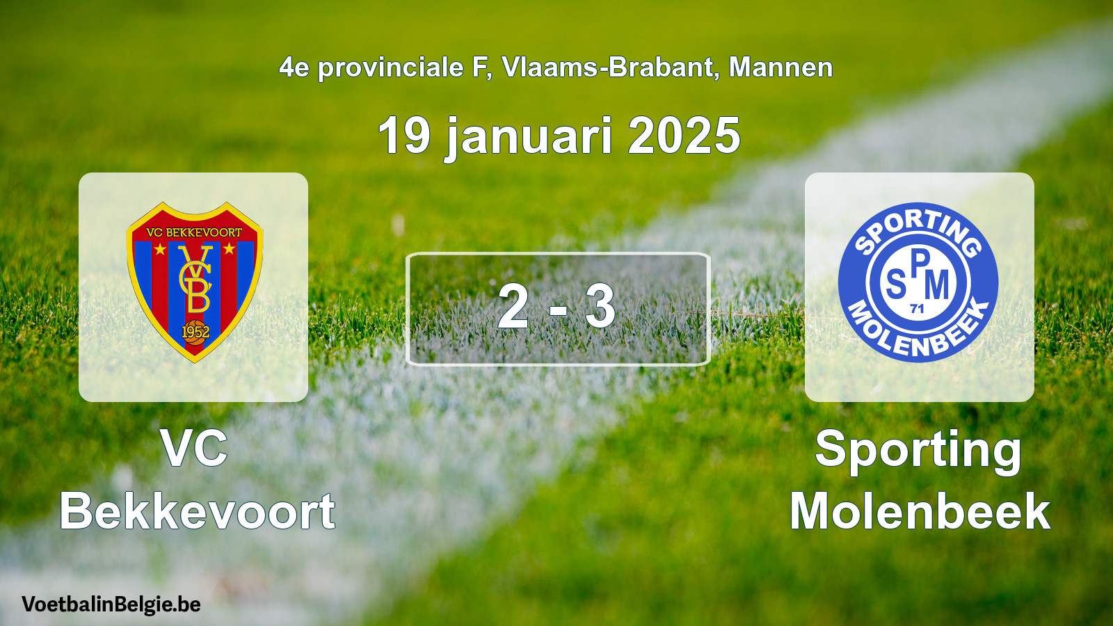 Gespeelde wedstrijd mannenvoetbal: VC Bekkevoort - Sporting Molenbeek 2 - 3 (19 januari 2025)