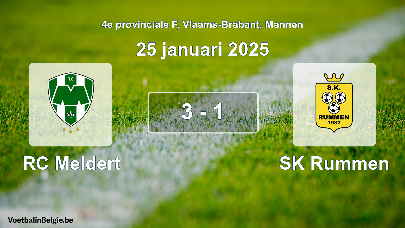 Gespeelde wedstrijd mannenvoetbal: RC Meldert - SK Rummen 3 - 1 (25 januari 2025)