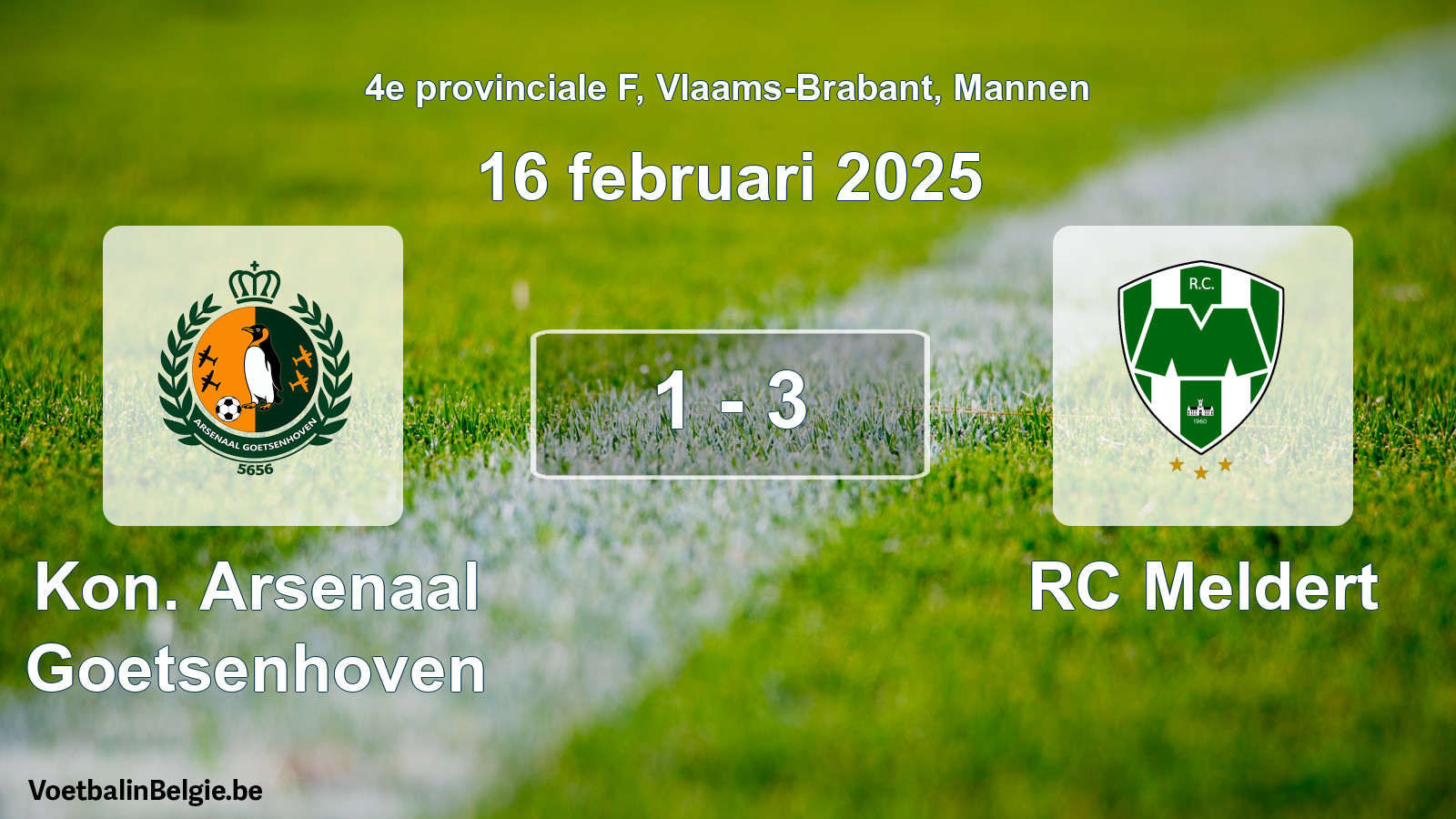 Gespeelde wedstrijd mannenvoetbal: Kon. Arsenaal Goetsenhoven - RC Meldert 1 - 3 (16 februari 2025)