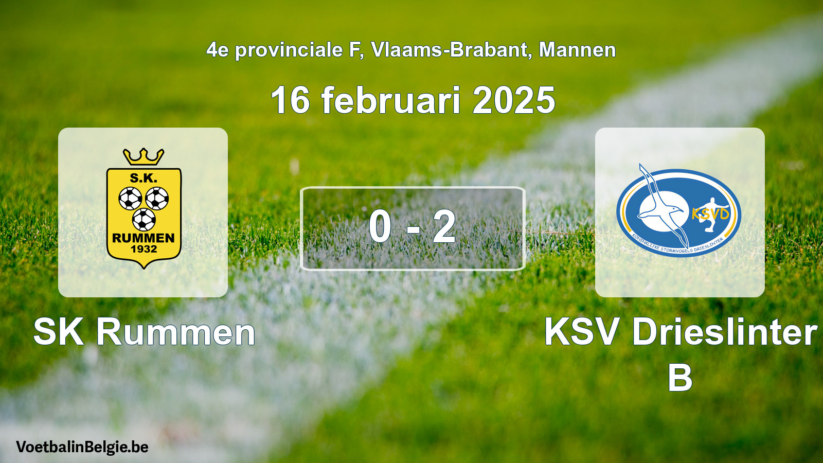 Gespeelde wedstrijd mannenvoetbal: SK Rummen - KSV Drieslinter B 0 - 2 (16 februari 2025)