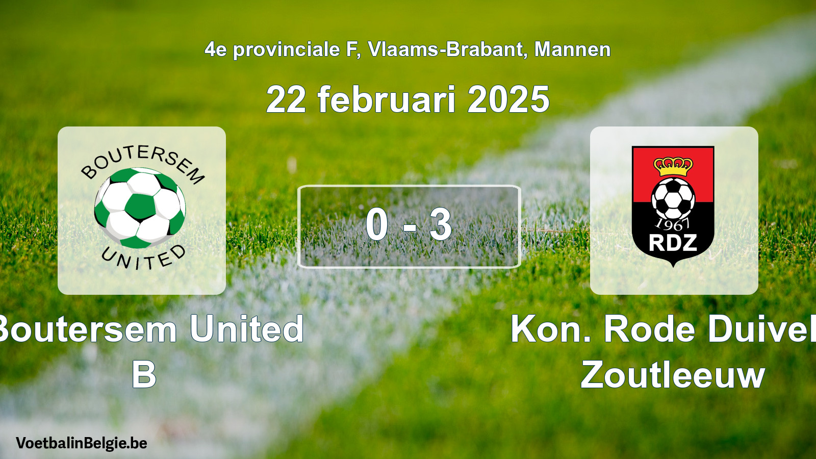 Gespeelde wedstrijd mannenvoetbal: Boutersem United B - Kon. Rode Duivels Zoutleeuw 0 - 3 (22 februari 2025)