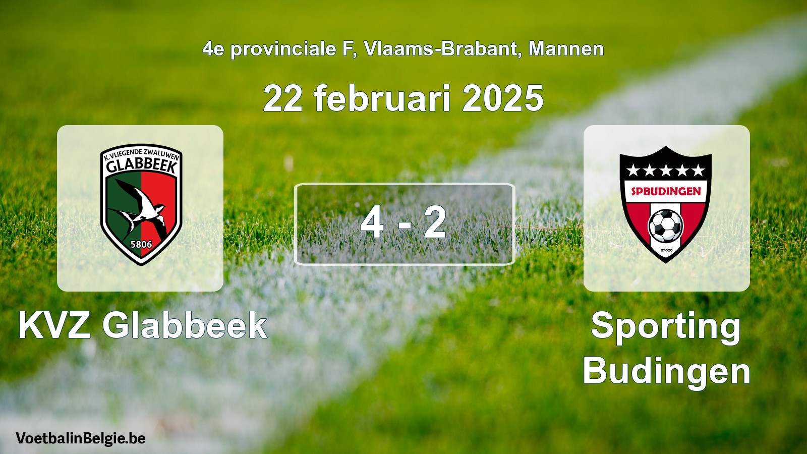Gespeelde wedstrijd mannenvoetbal: KVZ Glabbeek - Sporting Budingen 4 - 2 (22 februari 2025)